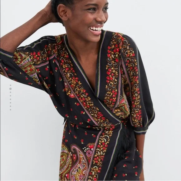 NWT Zara Chic Paisley Wrap Dress - Picture 13 of 13